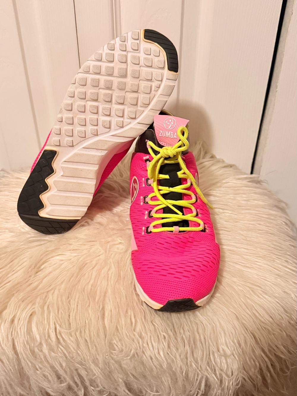 Zumba Fitness Women's Hot Pink Athletic Sneakers with Neon Yellow Laces